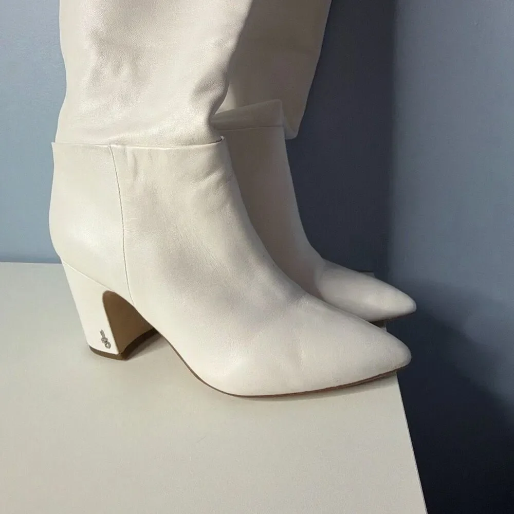 Sam Edelman Hutton White Knee High Leather Boots Woman’s 9